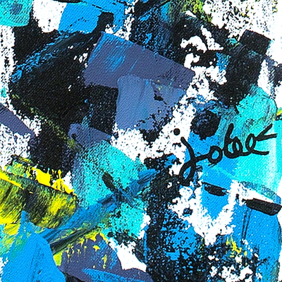 'Freshness' - Teal Abstract Signed Acrylic Painting from Ghana