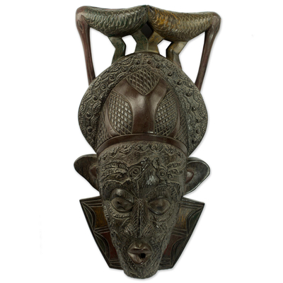 Ghana Wood Mask Hand Carved with Birds
