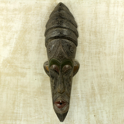African wood mask, 'Passion Mask' - Ghana Wood Mask Hand Carved