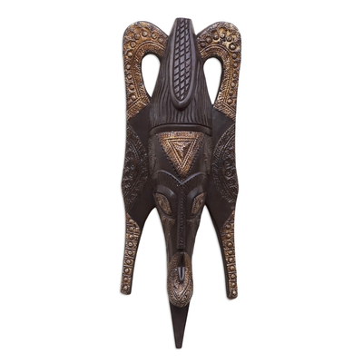 Ghana Wood Mask Hand Carved Black and Gold