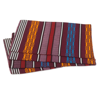 Tischsets aus Baumwolle, 'Striped Edem' (Satz mit 4 Stück) - Platzsets aus gestreifter Baumwolle (4er-Set) aus Ghana