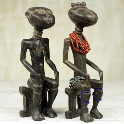 Wood sculptures, 'Ashanti Twins' (pair) - Hand Made Wood Sculptures of Ashanti Twins (Pair)