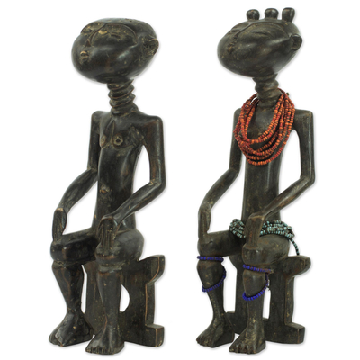 Esculturas de madera, (pareja) - Esculturas de Madera Hechas a Mano de Gemelos Ashanti (Pareja)