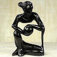 Wood sculpture, 'Destiny Pot' - Hand Carved Black Abstract Sculpture from Ghana