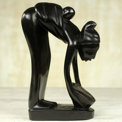 Escultura de madera - Escultura negra de madre e hijo tallada a mano de Ghana