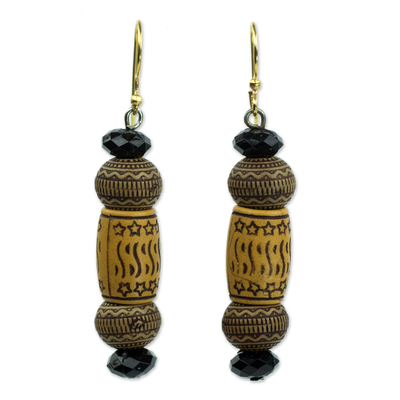 Beaded dangle earrings, 'Stars of Favor' - Handmade West African Recycled Plastic Beaded Hook Earrings