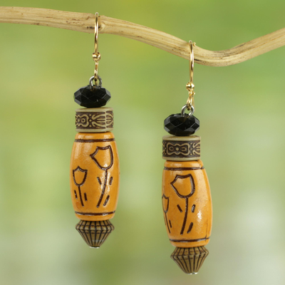 Beaded dangle earrings, 'Tulip Love' - Fair Trade West African Recycled Plastic Beaded Earrings