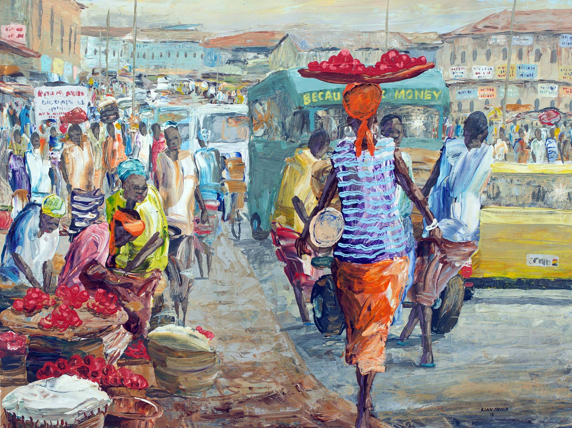 Acrylic Impressionist Painting of a Cityscape from Ghana Capital Hour