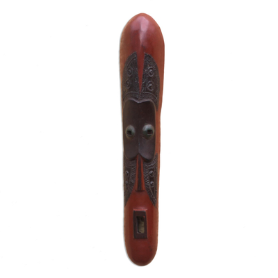 African wood mask, 'Gelede Dance' - Sese Wood and Aluminum African Mask Oblong from Ghana