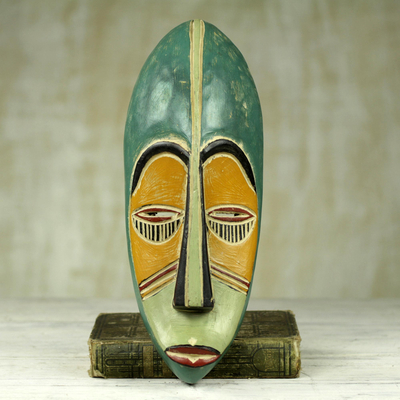 African wood mask, 'Bring Good News' - Hand Carved Painted Rubberwood Mask from Ghana