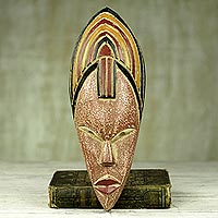 African wood mask, 'Joyfulness is a Crown'