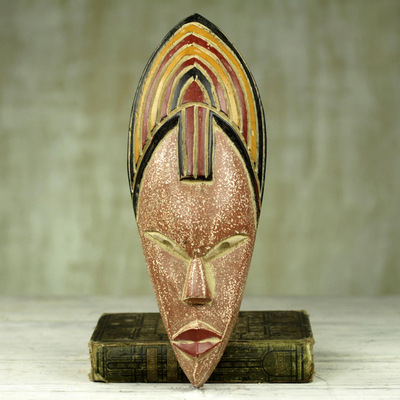 African wood mask, 'Joyfulness is a Crown' - Hand Carved African Sese Wood Wall Mask from Ghana
