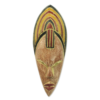 African wood mask, 'Joyfulness is a Crown' - Hand Carved African Sese Wood Wall Mask from Ghana
