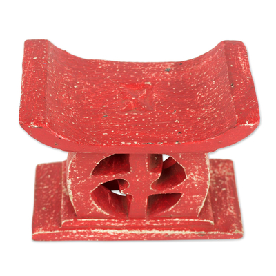Wood mini decorative stool, 'Adrinka in Red' - Hand Carved Red Mini Wood Decorative Stool from Ghana