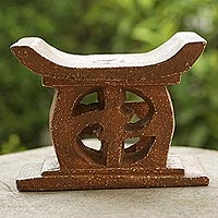 Wood mini decorative stool, 'Adinkra in Brown' - Hand Carved Mini Wood Decorative Stool from Ghana