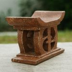 Wood mini decorative stool, 'Adinkra in Brown' - Hand Carved Mini Wood Decorative Stool from Ghana