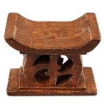 Wood mini decorative stool, 'Adinkra in Brown' - Hand Carved Mini Wood Decorative Stool from Ghana