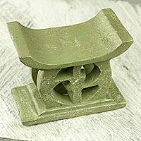 Wood mini decorative stool, 'Adinkra in Olive'