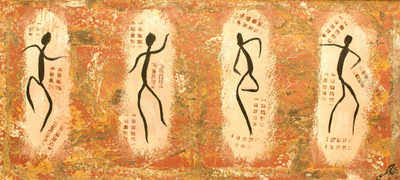 'Dancers' - Acrylic Expressionist Painting of Dancing Figures from Ghana