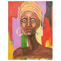 'My New Girl' - Pintura de retrato acrílico africano colorido