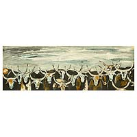'Grey Bulls' - Signed Impressionist Painting of Bull Herd from Ghana