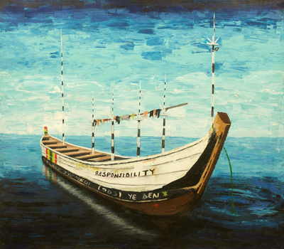 'Responsibility' (2014) - Signed Impressionist Painting of a Boat from Ghana
