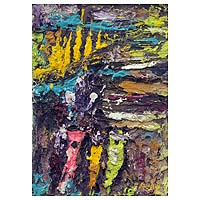 'After the Rain' - Multicolored Relief Abstract Signed Painting from Ghana