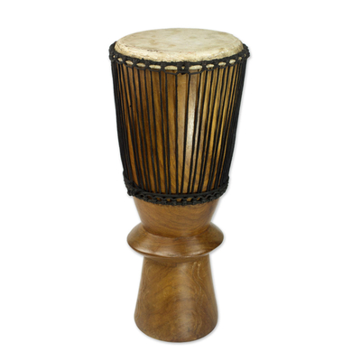 Wood djembe drum, 'Royal Drum' - Professionally Tuned Tweneboa Wood Djembe Drum from Ghana