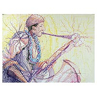 'Playing The Limit' - Signed Colorful Modern Painting of a Saxophone Player