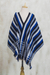 Cotton kente cloth shawl, 'Textured Delft Blue' - Blue Black and White Hand Woven 100% Cotton Kente Shawl thumbail