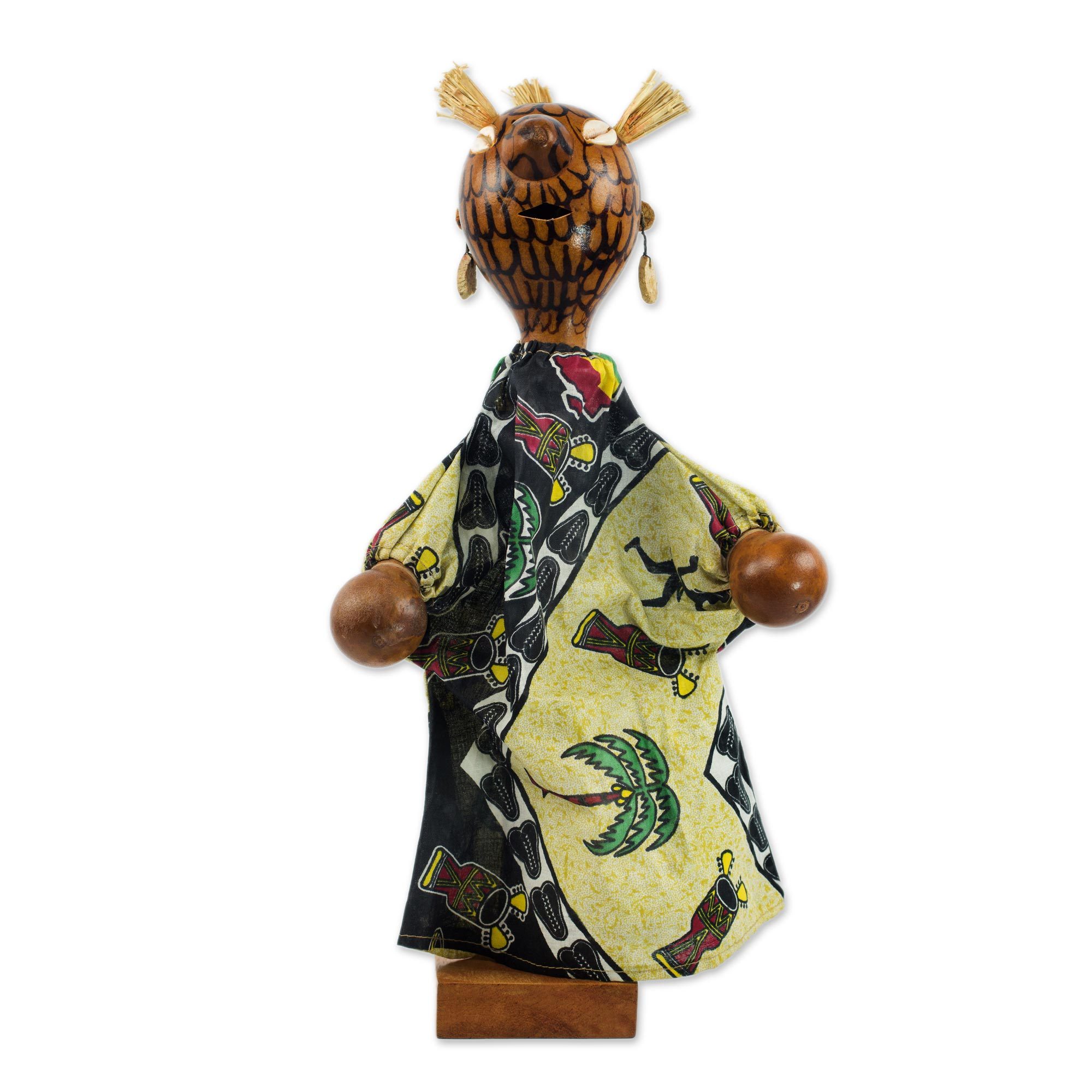 Handcrafted Gourd and Cotton Puppet Sculpture from Ghana African