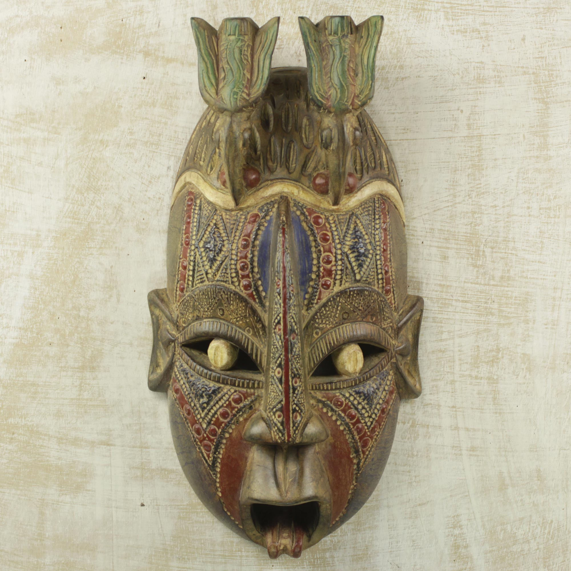 African Tribal Mask Hand Carved Wood Wall Decor 'Blessing Protection' NOVICA Art 