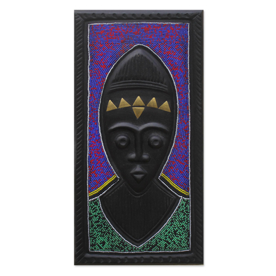 Original African Wood Wall Art with Glass Bead Accents
