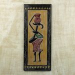 African wood wall accent, 'Working Hard' - Original African Wood Wall Accent of Pregnant Woman