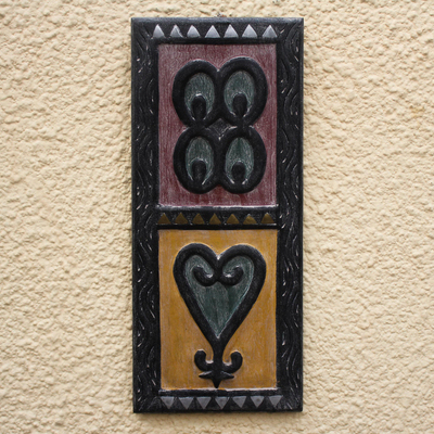 Wanddekoration aus afrikanischem Holz - Symbolisches westafrikanisches handgeschnitztes Wanddekor aus Holz