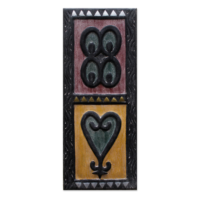 Wanddekoration aus afrikanischem Holz - Symbolisches westafrikanisches handgeschnitztes Wanddekor aus Holz