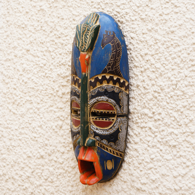 Máscara de madera africana - Máscara de jirafas y pájaros en la pared africana Arte de madera tallada a mano