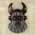 African beaded wood mask, 'Kafo Horns' - Black and White Beaded African Wood Horn Wall Mask of Power (image 2) thumbail