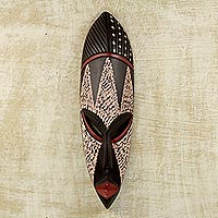 African wood mask, 'Bat Person' - Bat Person Artisan Crafted Wood African Wall Mask