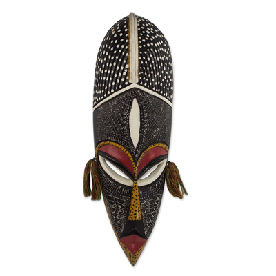 African wood and aluminum mask, 'Pretty Look' - Original African Wall Mask Hand Crafted in Wood and Aluminum