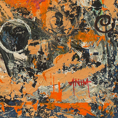 'The Brain' - Pintura abstracta firmada con colores naranjas de Ghana