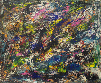 'The Beginning of Creation' - Artistic Signed Multicolored Abstract Painting from Ghana