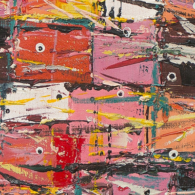 'Fish Shades' (2016) - Cuadro abstracto firmado con motivos cuadrados multicolores
