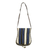 Cotton and leather accent shoulder bag, 'Bawku Splendor' - Azure on Off White Stripes Cotton Shoulder Bag with Leather