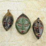 African wood masks 'Messengers of Justice' (set of 3) - Set of Three Sese Wood African Masks Handmade in Ghana