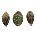 African wood masks 'Messengers of Justice' (set of 3) - Set of Three Sese Wood African Masks Handmade in Ghana