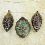 African wood masks 'Messengers of Justice' (set of 3) - Set of Three Sese Wood African Masks Handmade in Ghana