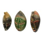 African wood masks 'Messengers of Justice' (set of 3) - Set of Three Sese Wood African Masks Handmade in Ghana