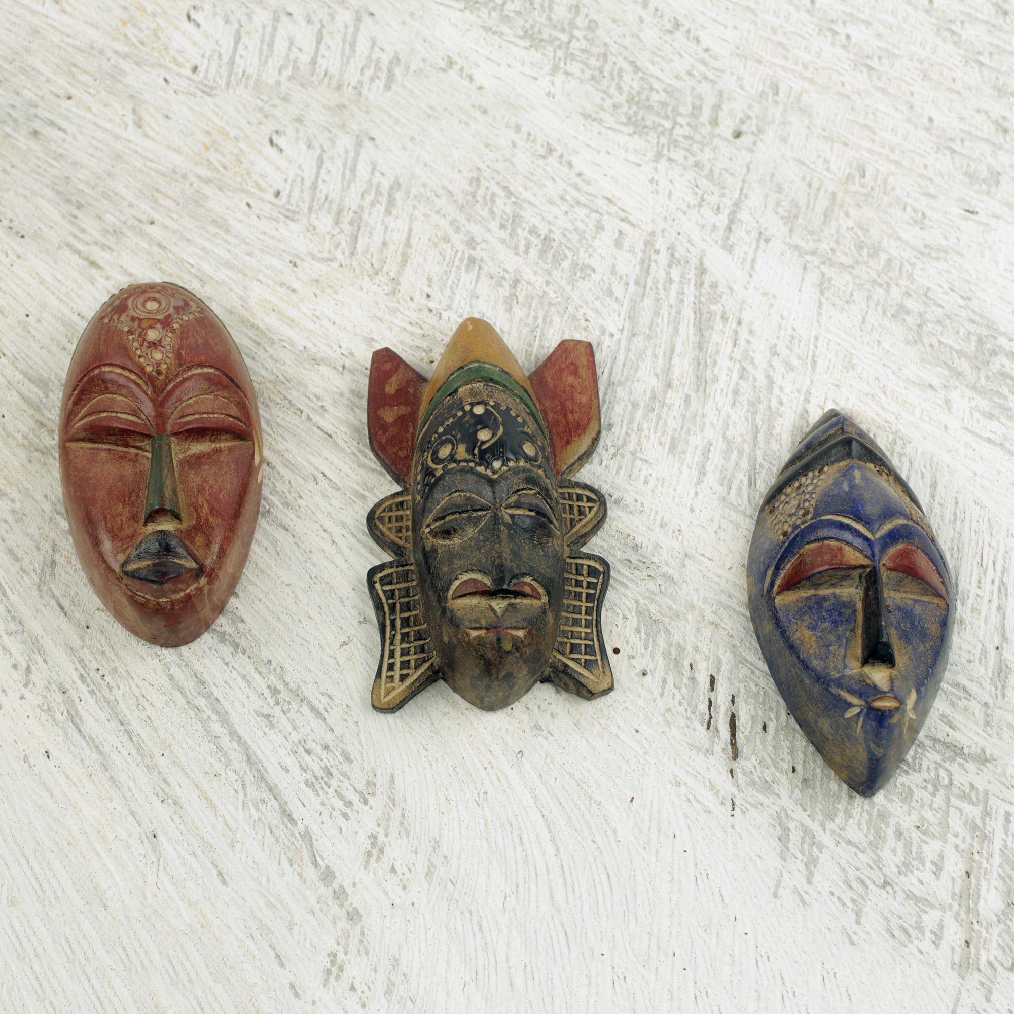 Set of 3 Authentic African Masks Handcrafted in Ghana Mawunyo NOVICA