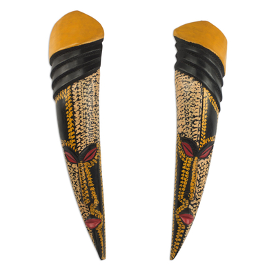 African wood masks, 'Fante Queen' (pair) - Pair of African Sese Wood Masks Handmade in Ghana